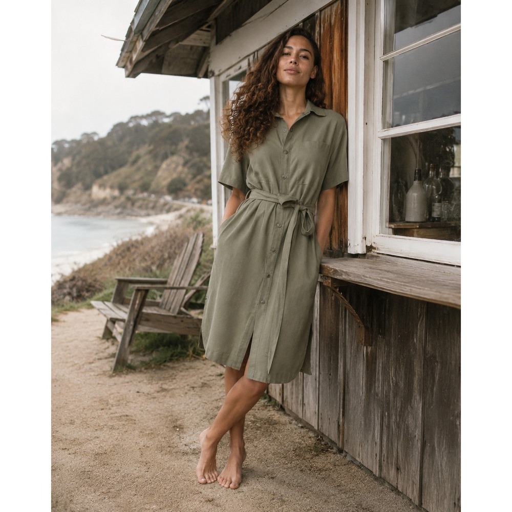 NWT Marine Layer Renata Olive Shirt Dress Belted Button Utility Midi WOMEN XS